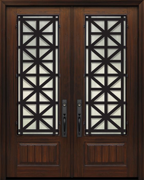 IMPACT | 96" Double 1 Panel 3/4 Lite Contempo Steel Grille Mahogany/Alder Door