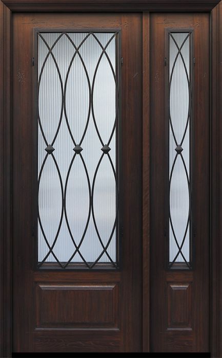 96" 1 Panel 3/4 Lite La Salle Wrought Iron Mahogany Door /1side