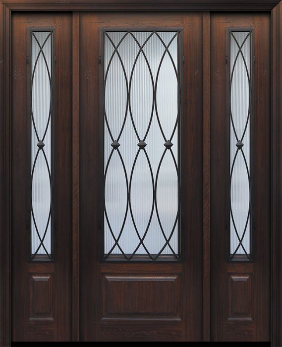 96" 1 Panel 3/4 Lite La Salle Wrought Iron Mahogany Door /2side