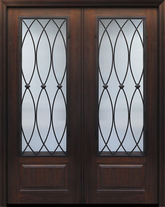 96" Double 1 Panel 3/4 Lite La Salle Wrought Iron Mahogany/Alder Door