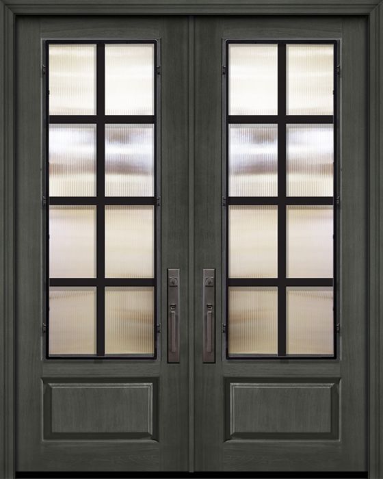 96" Double 1 Panel 3/4 Lite Minimal Steel Grille Mahogany/Alder Door