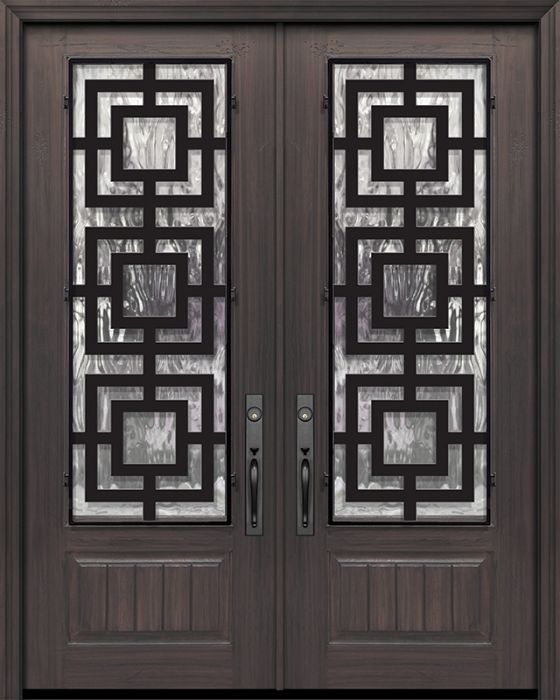 96" Double 1 Panel 3/4 Lite Moderna Steel Grille Mahogany/Alder Door