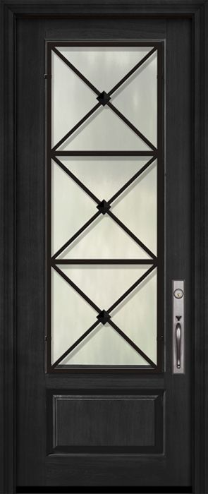 96" 1 Panel 3/4 Lite Republic Wrought Iron Mahogany/Alder Door