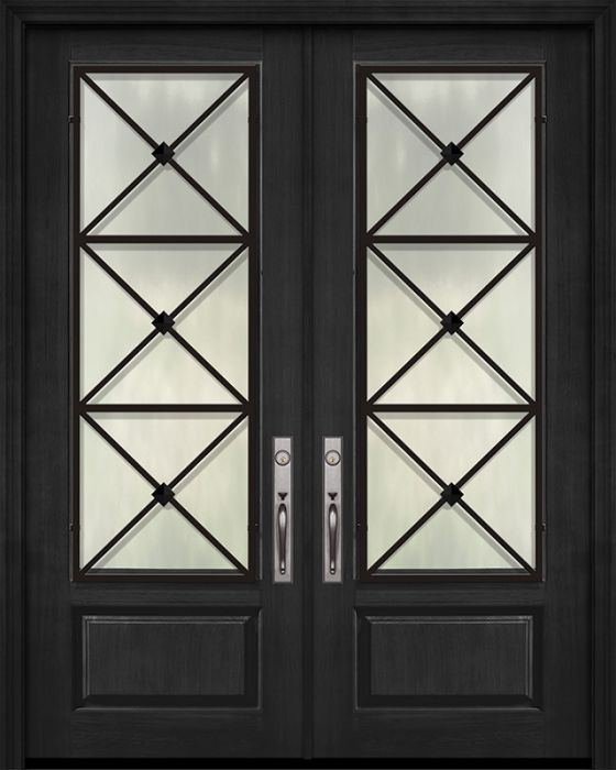 IMPACT | 96" Double 1 Panel 3/4 Lite Republic Wrought Iron Mahogany/Alder Door