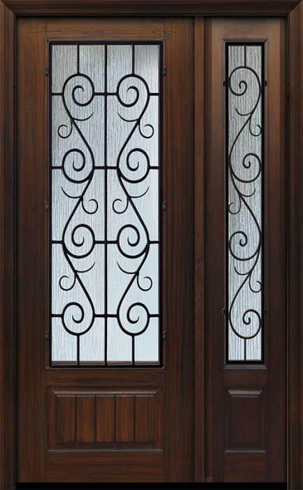 IMPACT | 96" 1 Panel 3/4 Lite St Charles Wrought Iron Mahogany Door /1side
