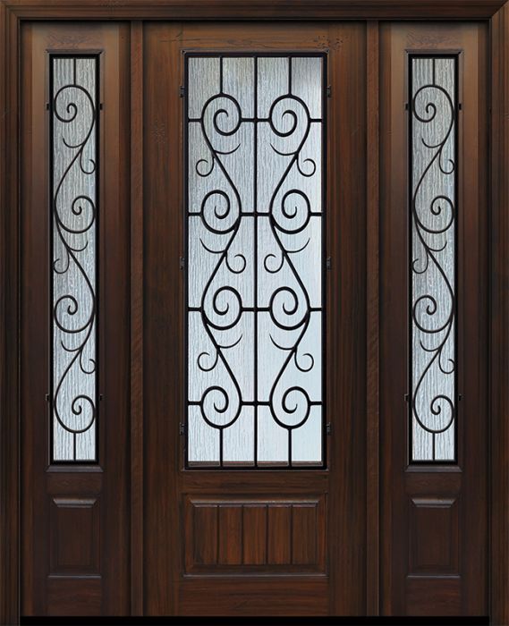 IMPACT | 96" 1 Panel 3/4 Lite St Charles Wrought Iron Mahogany Door /2side