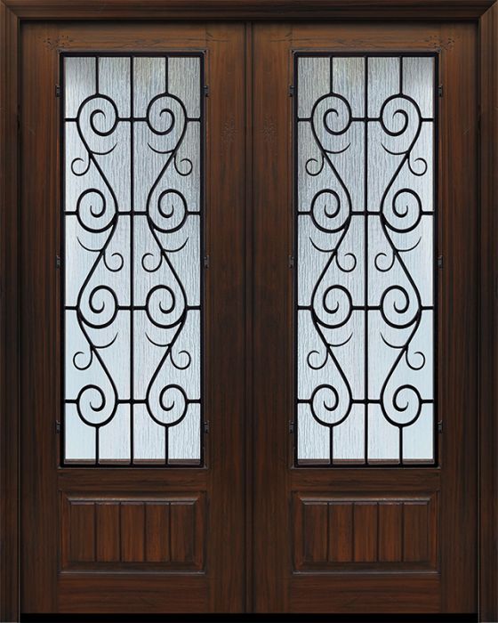 IMPACT | 96" Double 1 Panel 3/4 Lite St Charles Wrought Iron Mahogany/Alder Door
