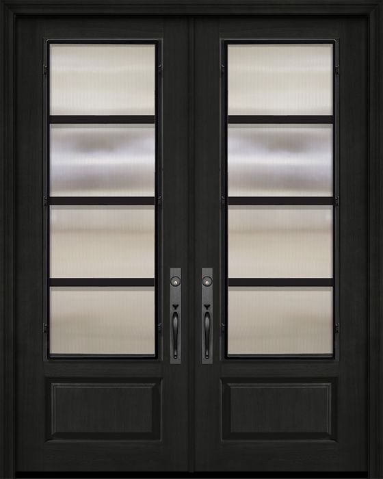 Pro 96" Double 1 Panel 3/4 Lite Urban Steel Grille Mahogany Door