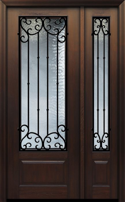 96" 1 Panel 3/4 Lite Valencia Wrought Iron Mahogany Door /1side