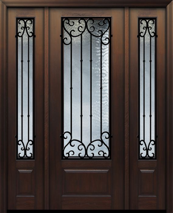 IMPACT | 96" 1 Panel 3/4 Lite Valencia Wrought Iron Mahogany Door /2side