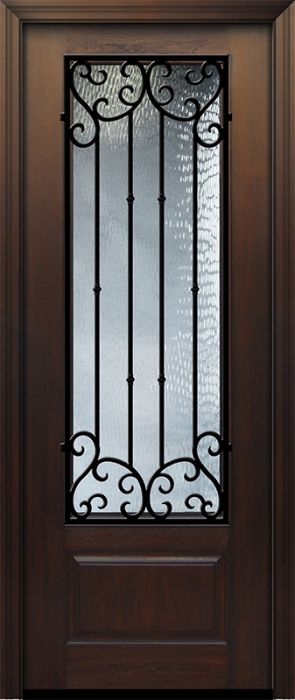Pro 96" 1 Panel 3/4 Lite Valencia Wrought Iron Mahogany Door