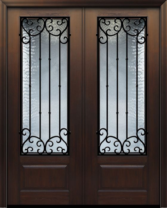 IMPACT | 96" Double 1 Panel 3/4 Lite Valencia Wrought Iron Mahogany/Alder Door