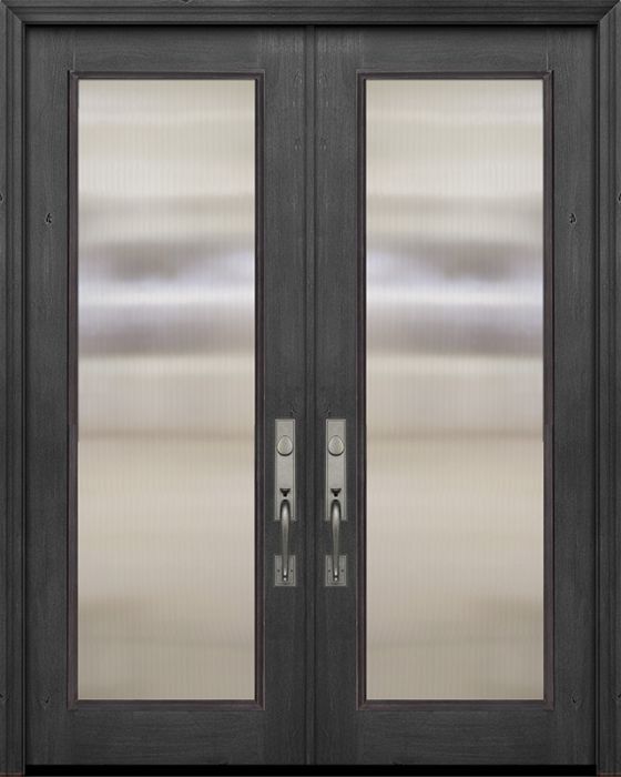 96" Double Full Lite Privacy Glass Mahogany Door