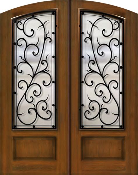 96" Double Arch Top Bellagio Wrought Iron Mahogany/Alder Door