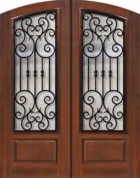 IMPACT | 96" Double Arch Top Marbella Wrought Iron Mahogany/Alder Door
