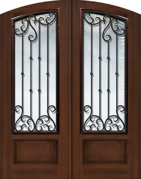 96" Double Arch Top Valencia Wrought Iron Mahogany/Alder Door