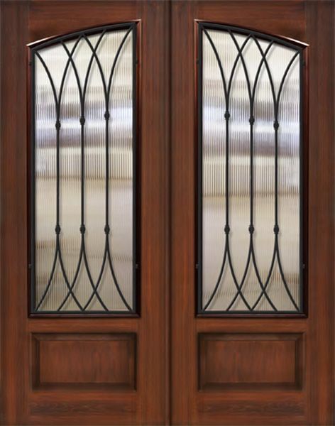 IMPACT | 96" Double Square Top Arch Lite Warwick Wrought Iron Mahogany/Alder Door