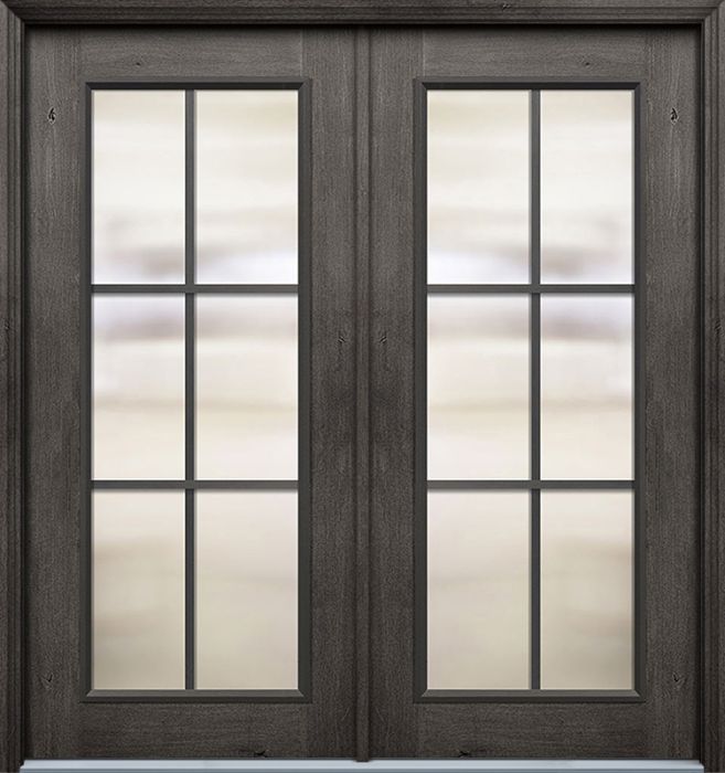 Pro 80" Full Lite 6 Lite SDL Mahogany Fiberglass Double Door