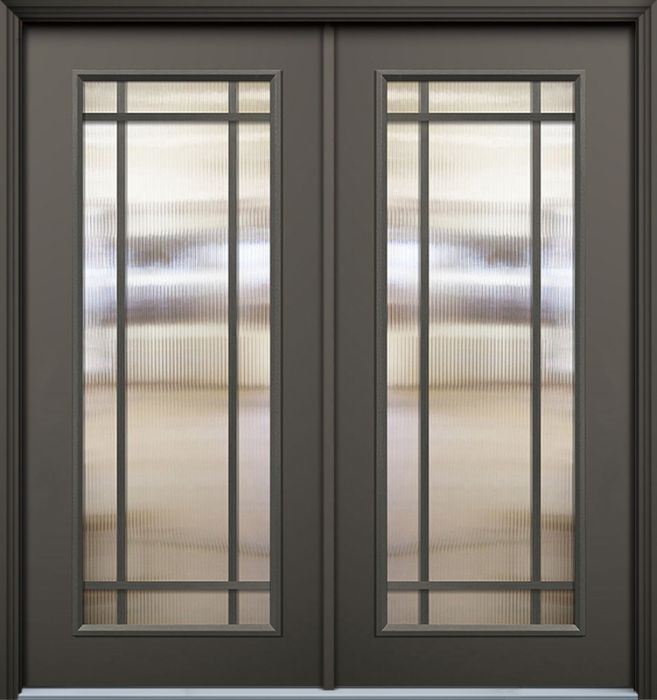 Pro 80" Full Lite 9 Lite SDL Prairie Mahogany Fiberglass Double Door