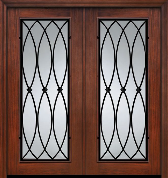 Pro 80" Double Full Lite La Salle Wrought Iron Mahogany Door