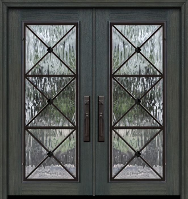 Pro 80" Double Full Lite Republic Wrought Iron Mahogany Door