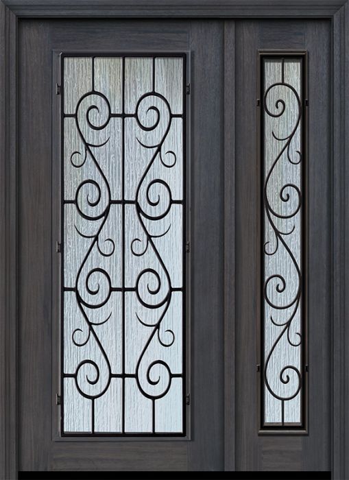 IMPACT | 80" Full Lite St Charles Wrought Iron Mahogany Door /1side