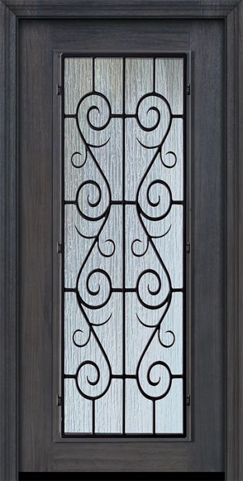 Pro 80" Full Lite St Charles Wrought Iron Mahogany Door