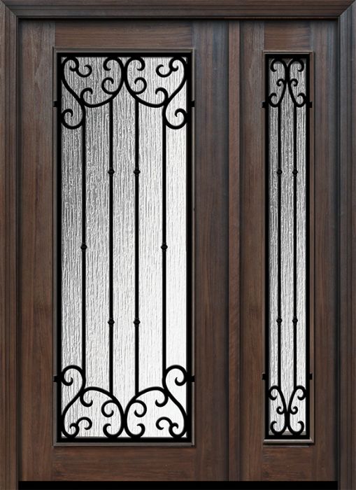 Pro 80" Full Lite Valencia Wrought Iron Mahogany Door /1side
