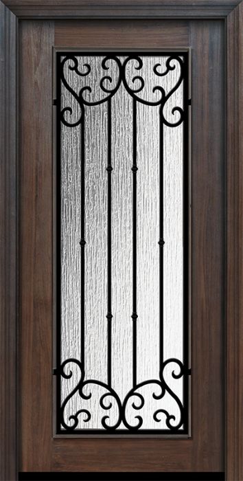 Pro 80" Full Lite Valencia Wrought Iron Mahogany Door