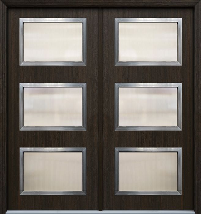 Pro 36" x 80" Continental 3 Lite Contemporary Mahogany Fiberglass Double Door w/Aluminum Frame