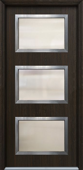 Pro 36" x 80" Continental 3 Lite Contemporary Mahogany Fiberglass Single Door w/Aluminum Frame