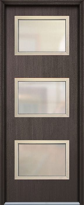 36" x 96" Continental 3 Lite Contemporary Mahogany Fiberglass Single Door w/Aluminum Frame