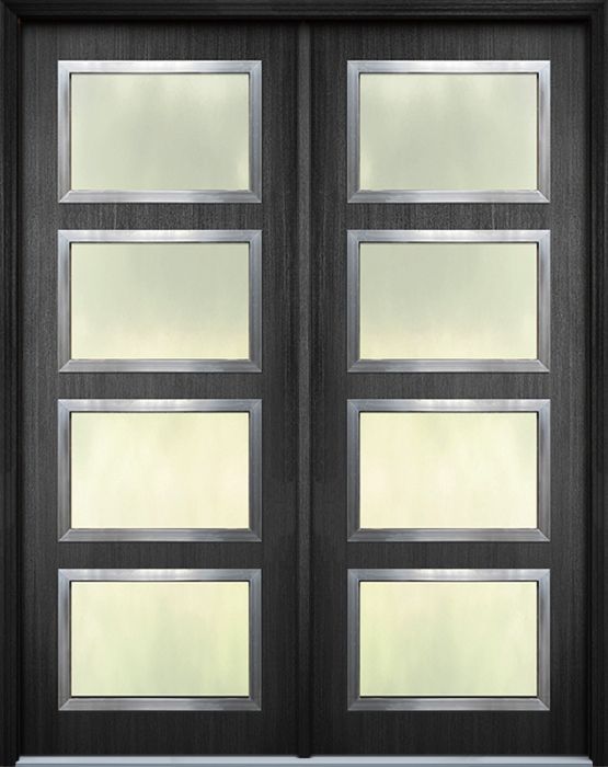 36" x 96" Continental 4 Lite Contemporary Mahogany Fiberglass Double Door w/Aluminum Frame