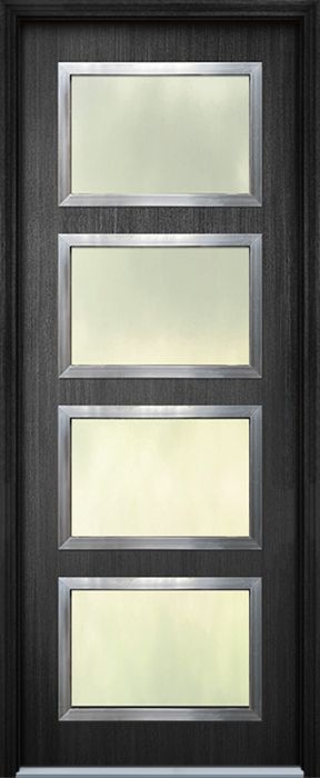 36" x 96" Continental 4 Lite Contemporary Mahogany Fiberglass Single Door w/Aluminum Frame