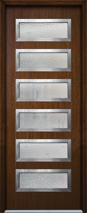 36" x 96" Beverly 6 Lite Contemporary Mahogany Fiberglass Single Door w/Aluminum Frame