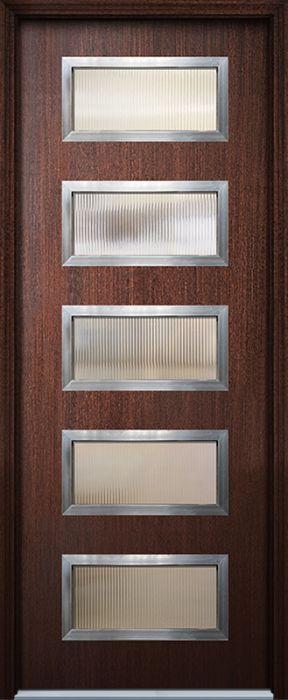 96" Santa Monica 5 Lite Contemporary Mahogany Fiberglass Single Door w/Aluminum Frame