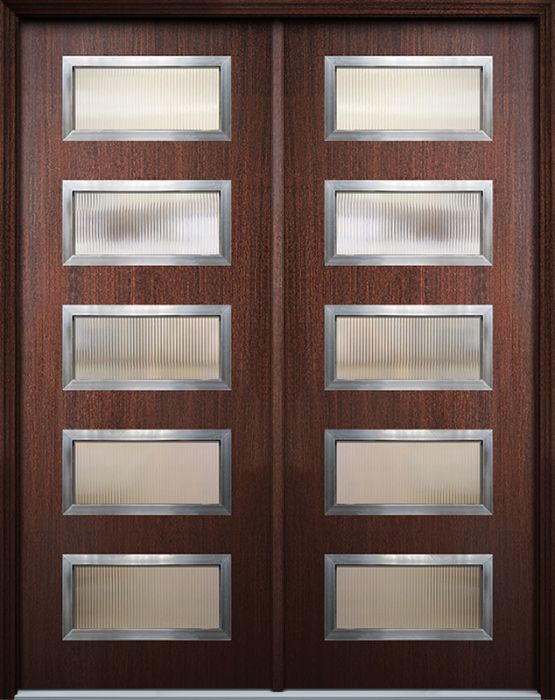 96" Santa Monica 5 Lite Contemporary Mahogany Fiberglass Double Door w/Aluminum Frame