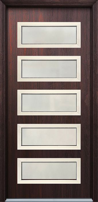 Pro 36" x 80" Beverly 5 Lite Contemporary Mahogany Fiberglass Single Door w/Aluminum Frame