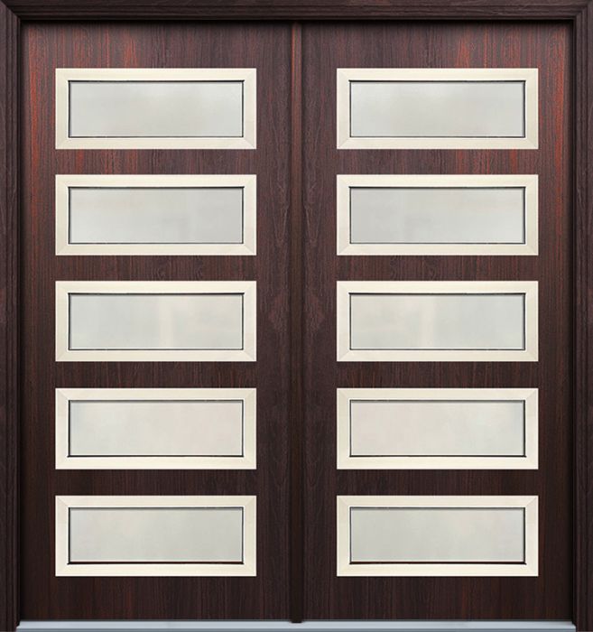 Pro 36" x 80" Beverly 5 Lite Contemporary Mahogany Fiberglass Double Door w/Aluminum Frame