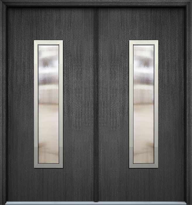 Pro 80" Malibu 1 Lite Contemporary Mahogany Fiberglass Double Door w/Aluminum Frame