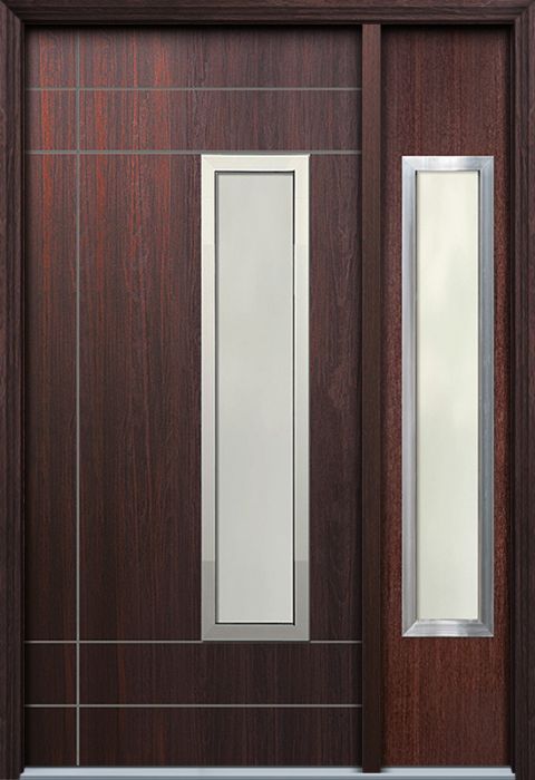 80" Santa Barbara 1 Lite Contemporary Mahogany Fiberglass Door/1side w/Aluminum Frame
