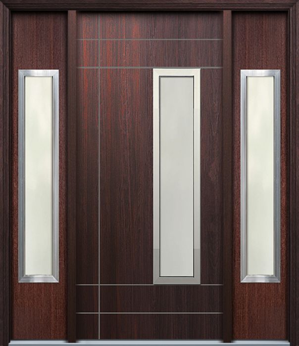 80" Santa Barbara 1 Lite Contemporary Mahogany Fiberglass Door/2side w/Aluminum Frame