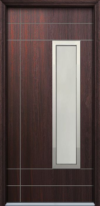 80" Santa Barbara 1 Lite Contemporary Mahogany Fiberglass Single Door w/Aluminum Frame