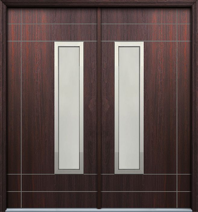 80" Santa Barbara 1 Lite Contemporary Mahogany Fiberglass Double Door w/Aluminum Frame
