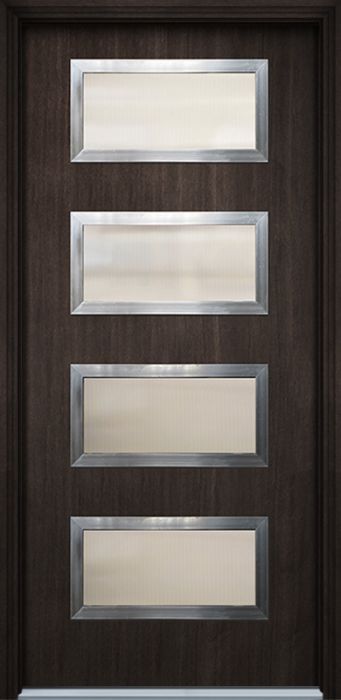 Pro 36" x 80" Santa Monica 4 Lite Contemporary Mahogany Fiberglass Single Door w/Aluminum Frame