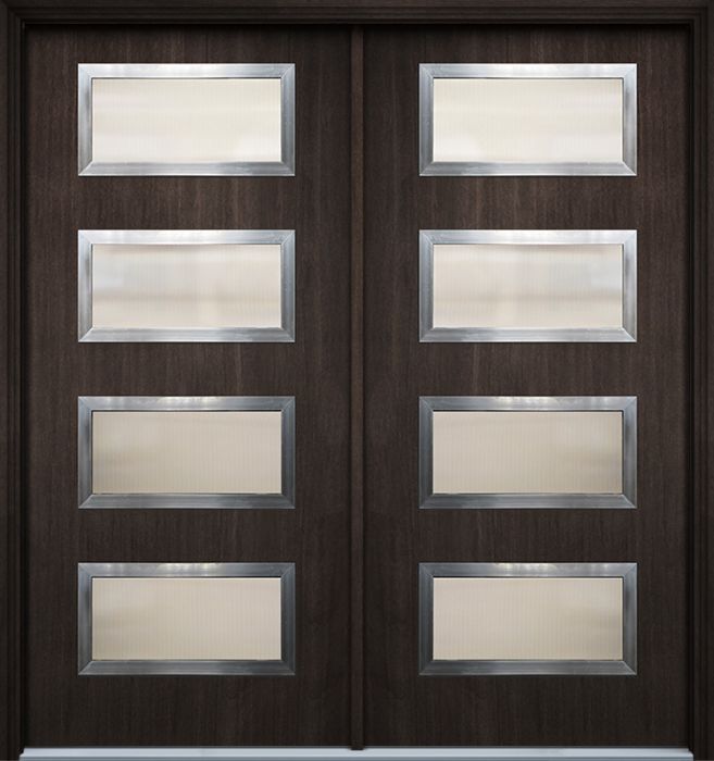 Pro 36" x 80" Santa Monica 4 Lite Contemporary Mahogany Fiberglass Double Door w/Aluminum Frame