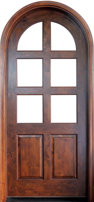 96" Knotty Alder Meadowlands 6 Lite Single Door/Round Top, 2-1/4" Thick