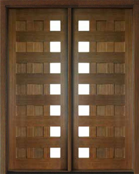 96" Mahogany Carlo Square 7 Lite TDL Contemporary Modern Double Door