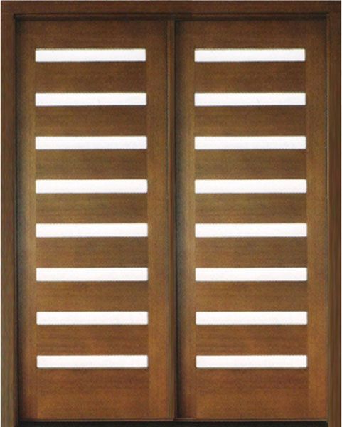96" Mahogany Carlo Horizontal 8 Lite TDL Contemporary Modern Double Door