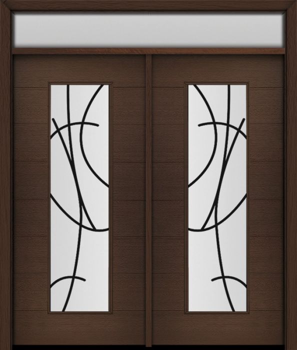 80" Mahogany Milan San Donato Center Contemporary Modern Double Door & Rec Transom